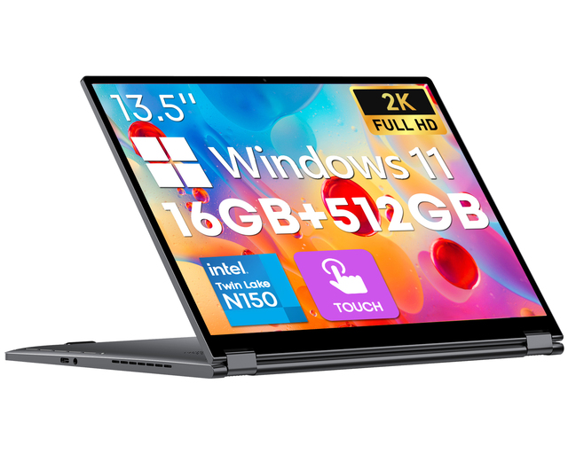 FreeBook 2-in-1 13.5'' FHD Touchscreen Laptop Intel N150 CPU 16GB LPDDR5 RAM 512GB SSD 2TB Expandable Business Windows 11 Metal