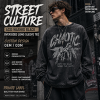 T-shirt à manches longues vintage délavé à l'acide avec motif graphique, coton lourd 280 GSM, coupe oversize, style streetwear, service OEM ODM personnalisé