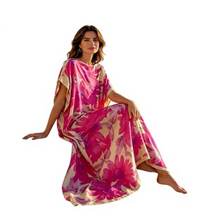 Robes d'été pour femmes en polyester respirant, chemisiers de luxe à imprimé floral, robes de plage pare-soleil, robes en mousseline imprimées pour adultes - Product Image 2