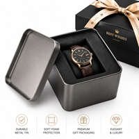 Boîte à montre en métal carrée de luxe avec gravure, conteneur en fer blanc personnalisé imprimé pour emballage cadeau de montres, lunettes et bracelets