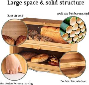 Boîte <span class=keywords><strong>à</strong></span> <span class=keywords><strong>pain</strong></span> en bambou double couche pour la cuisine, planche <span class=keywords><strong>à</strong></span> découper et conteneur de rangement pour couteau <span class=keywords><strong>à</strong></span> <span class=keywords><strong>pain</strong></span> en acier inoxydable avec fenêtres transparentes - Product Image 4