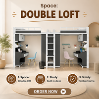 Lit superposé double en métal avec bureau, armoire et escalier de rangement pour 2 personnes - Design moderne, couleur et taille personnalisables - Lit pour dortoir étudiant