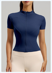 Camiseta de Yoga de Manga Corta con Cuello Alto y Cierre Completo para Mujer, Ajuste Delgado, Tallas Grandes, Camiseta Deportiva de Secado Rápido para Correr, Entrenamiento y Gimnasio - Product Image 5