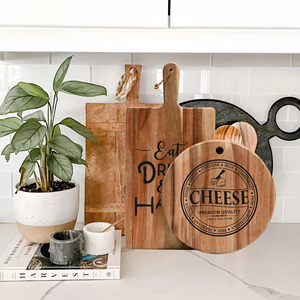 2024 planches à découper en bois d'acacia personnalisées pour la préparation des repas de cuisine et le service ensemble de planche de service avec poignée - Product Image 3