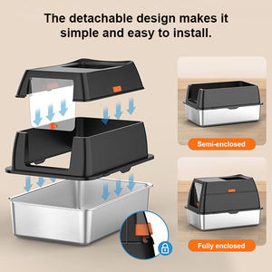 Caja de arena para gatos de acero inoxidable con tapa, entrada frontal y salida superior, caja de arena grande de metal cerrada con pala. - Product Image 2