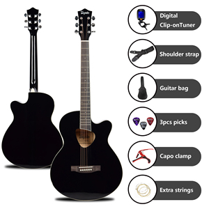 40 inch người mới bắt đầu <span class=keywords><strong>Guitar</strong></span> Picks âm thanh lỗ thiết kế Acoustic <span class=keywords><strong>Guitar</strong></span> gói với các phụ kiện (túi, tuner,capo. Strings, Picks, dây đeo) - Product Image 4
