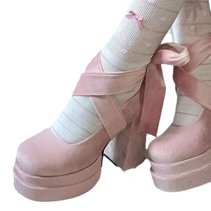 Scarpe <span class=keywords><strong>Mary</strong></span> <span class=keywords><strong>Jane</strong></span> per Ragazze <span class=keywords><strong>con</strong></span> Logo Personalizzato, Taglia Grande, Fiocco, Plateau, <span class=keywords><strong>Tacco</strong></span> Alto, Punta Rotonda in Raso, Tacchi Spessi per Donne - Product Image 1