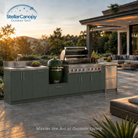 Cuisine extérieure modulaire en acier inoxydable personnalisée avec armoire barbecue, portes vitrées, robinet de service et charnières - Îlot BBQ