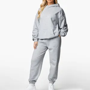 OEM Custom Wholesale Premium Quality Cotton Fleece Blank Hood Hoodies 2 Piece Joggers Pants Set Women Sweat Suits