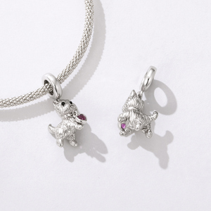 Charmant pendentif chien Yorkshire plaqué argent avec cœur en cristal rose, bijou en alliage, cadeau unisexe en forme d'animal - Product Image 3