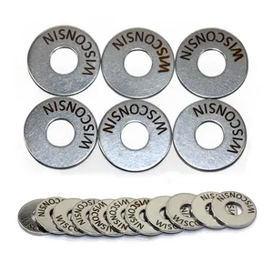 Guardabarros de acero inoxidable con grabado de disco pequeño, arandelas planas personalizadas de metal, carbono, hierro, gi
