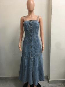 Vestidos de mezclilla elegantes de longitud media con cuello halter y un solo botón para mujer - Product Image 6