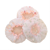 Grand bonnet de douche brodé réutilisable à deux couches Serviette de cheveux imperméable pour femmes pour tous types de cheveux, y compris longs bouclés droits