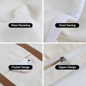 Custom with Silk Screen Printing Logo Blank Plain Pocket and Zipper Shoulder Handle <b>Extra</b> <b>Large</b> Shopping Cotton Canvas Tote <b>Bags</b> - Product Image 6