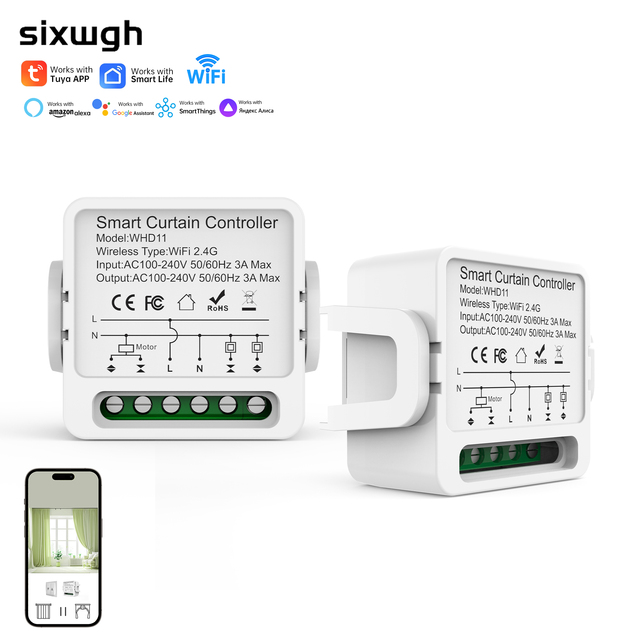 SIXWGH WiFi Smart Curtain Switch Controller Group Control Voice Timer Function Alexa/Google Home Compatible for Motorized Blinds