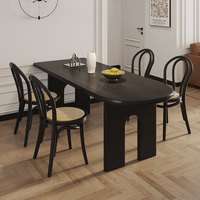 Table longue rectangulaire semi-circulaire en bois massif noir, idéale pour les salles à manger, les hôtels, les villas et les appartements