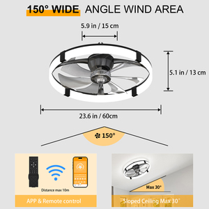 23.6'' <b>Ceiling</b> Fan With <b>Light</b> Infinite Dimming Plastic DC Motor <b>Remote</b> App <b>Control</b> Timing Low Noise for bedroom dining room - Product Image 4
