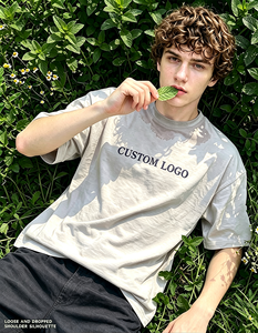 เสื้อยืดคอตตอนทรงหลวมสำหรับผู้ชาย พิมพ์โลโก้ตามสั่ง คอกลม แขนสั้น สวมใส่สบาย ระบายอากาศได้ดี ดีไซน์ผ้าถัก - Product Image 1