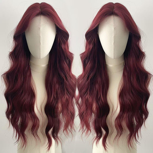 <span class=keywords><strong>Parrucca</strong></span> Sintetica Lunga Ondulata Rosso Vino con Pizzo Frontale per <span class=keywords><strong>Donna</strong></span>, con Attaccatura Naturale, Vendita all'Ingrosso - Product Image 2