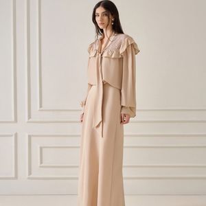 Precio al por mayor Camisa de mujer ZANA TIE-DETAILLED BLUSA CON VOLANTES Sin mangas Mison Satin Ropa de mujer Elegante logotipo personalizado - Product Image 1