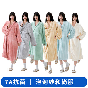 Peignoir pour femme en polaire extra large, épais, absorbant l'eau, pour le bain et le sommeil, personnalisable en rose, blanc, jaune, vert, bleu - Product Image 4