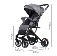 Poussette bébé haut de gamme à poignée réversible, modèle en acier inoxydable, dossier réglable, grand panier de rangement
