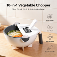 Multifunctionele handmatige groente- en fruitsnijder 7-in-1 Magic Kitchen rasp met afdruipmand en roestvrijstalen messen
