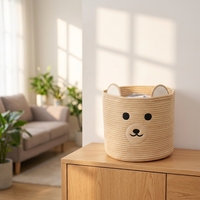 Panier de rangement pour jouets d'enfants, moderne et mignon, écologique, design brodé de dessins animés, en coton tissé, pour chambre à coucher, rangement ménager