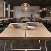 Table à manger moderne en bois massif avec pieds en métal, table en chêne blanc avec bord naturel, table de luxe industrielle pour cuisine et salle de conférence