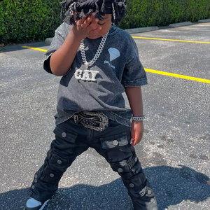 Traje de punto <span class=keywords><strong>personalizado</strong></span> lavado con ácido Vintage 100% algodón Niño Bebé Pantalones de chándal camiseta peso pesado chándal conjuntos de ropa - Product Image 2