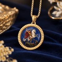 Collier pendentif religieux en pierre de lapis-lazuli avec peinture à la main de Saint George, image de saint catholique, breloque personnalisée