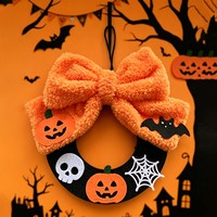 Décoration de porte d'Halloween personnalisée en gros, guirlande réutilisable en coton avec motifs de citrouille, fantôme et sorcière pour porche d'entrée
