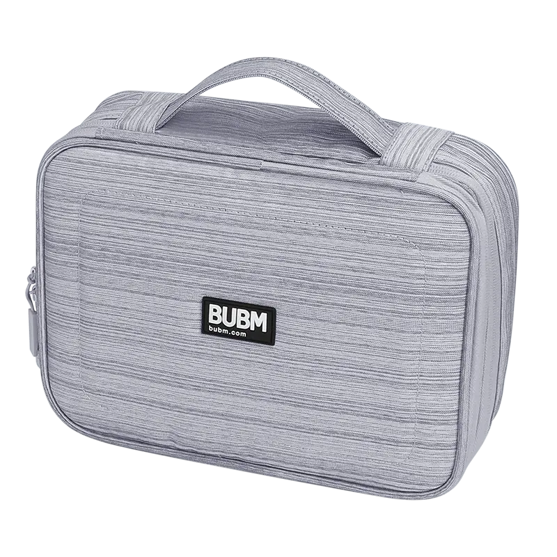 BUBM Denim Double Deck Duplo Compartimento Com Zíper saco de Viagem Organizador Caso Saco de Malha Com Zíper Bolsa Eletrônica Digital Portátil