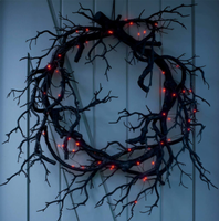 Guirlande d'Halloween noire avec branches LED rouges en plastique pour porte, mur, fenêtre, arbre, décoration hantée, taille personnalisée, fournisseur en gros