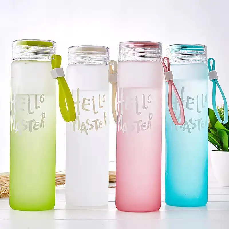 Высококачественная стеклянная чашка для воды, разноцветная матовая Дешевая Стеклянная Питьевая бутылка с крышкой