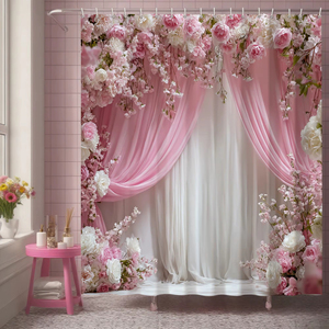 Série Saint-Valentin, motif <span class=keywords><strong>de</strong></span> roses roses, <span class=keywords><strong>tissu</strong></span> polyester imperméable, imprimé en 3D, <span class=keywords><strong>rideau</strong></span> <span class=keywords><strong>de</strong></span> <span class=keywords><strong>douche</strong></span> moderne, comprend 12 crochets en <span class=keywords><strong>plastique</strong></span> - Product Image 6
