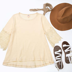 Hot Products Girl's <b>Patch</b> Work Designs Front Short Long <b>Back</b> Lace Sleeves Blouse - Product Image 4