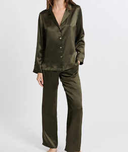 Pigiama di Lusso da <span class=keywords><strong>Donna</strong></span> in Raso di Acetato, Set Comodo e Morbido con Maniche Lunghe, Pantaloni con Vita Elastica, Tinta Unita, Abbigliamento da Notte - Product Image 2