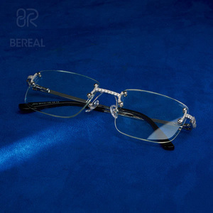 Gafas de Sol Cuadradas Sin Montura de Oro 10K 14K 18K, Gafas de Sol Sin Montura con Moissanita VVS para Hombre y Mujer, Joyería Fina - Product Image 1