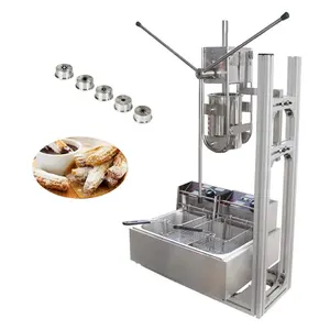 Churros Machine/Stainless Steel Vertical Spanish Commercial Manual Donut Churro Machine Maker with Working Stand