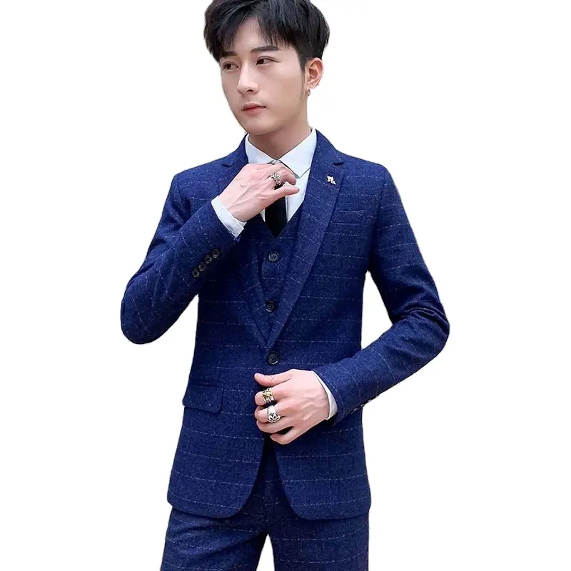 Professional Manufacture Groom Suit Wedding Three-Piece British Plaid Suit Men'S Trend Suit