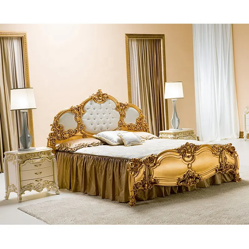 Muebles de dormitorio de tamaño king blanco estilo europeo antiguo