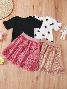 Vestido de Lentejuelas para Niña, Conjunto de Verano de Manga Corta, Camiseta Moderna con Unicornio y Falda Informal para Niñas - Product Image 3
