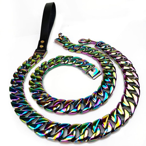 Venta al por mayor de arco iris colorido multicolor de metal de acero inoxidable enlace cubano Cadena de perro <span class=keywords><strong>collar</strong></span> de perro de <span class=keywords><strong>collar</strong></span> de cadena - Product Image 2