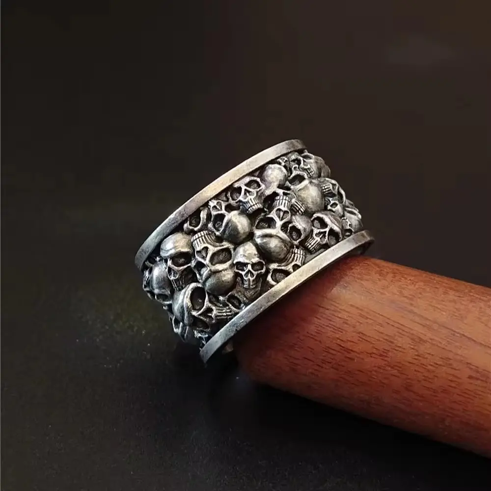 New Arrivals Luxury Vintage Skull Rings Male Silver Surface Full of Skull Head 925 Sterling Silver Plain Black Oxidized Rings