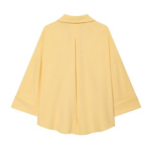 <span class=keywords><strong>Blusa</strong></span> de Algodón Básica para Mujer, Corte Holgado, Color Sólido, Cierre de Botones, <span class=keywords><strong>Manga</strong></span> Ancha, Cuello Camisero - Product Image 2