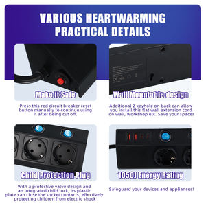 Eu 16a vd प्लग पावर स्ट्रिप एक्सटेंशन सॉकेट 5 आउटलेट जर्मैन सर्ज 4 यूएसबी चार्जर व्यक्तिगत स्विच के साथ - Product Image 6