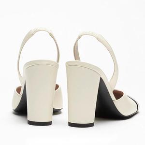 Sapatos Femininos com Tira Traseira, Salto Alto Grosso, Scarpin Patchwork, Sandálias Slingback de Bico Quadrado com Cores Vibrantes e Acabamento Brilhante - Product Image 6