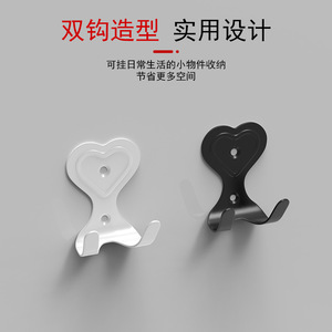 Heart Shaped Double <b>Hook</b> Iron Wall Mount For Cabinet Door Wardrobe Bathroom Kitchen Use Modern Simple Design - Product Image 5