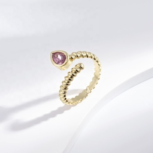 Anillo delicado de plata de ley 925 personalizado, económico, con forma de gota de agua, chapado en oro de 14k/18k, ajustable, apilable, con circonitas, para compromiso. - Product Image 1